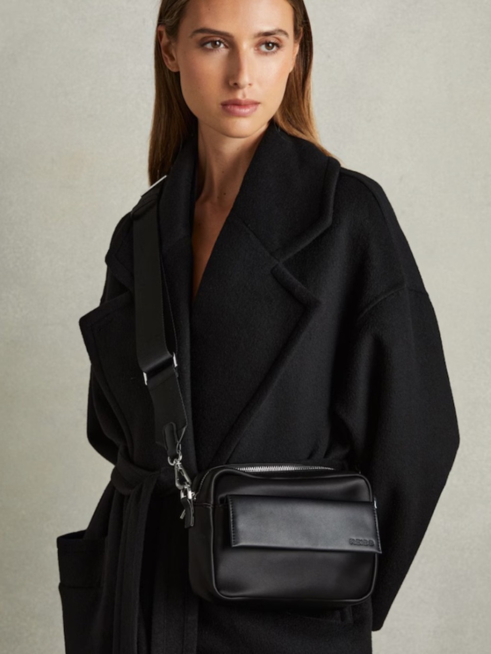 Reiss Norah Nylon Gabardine Camera Bag in Black, Crossbody Bag